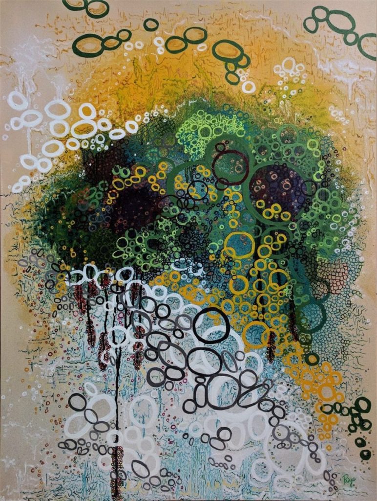 Round and Round I Danced With My Hula Hoop, Acrylic on Gallery-wrapped canvas, 30" x 40", 2017